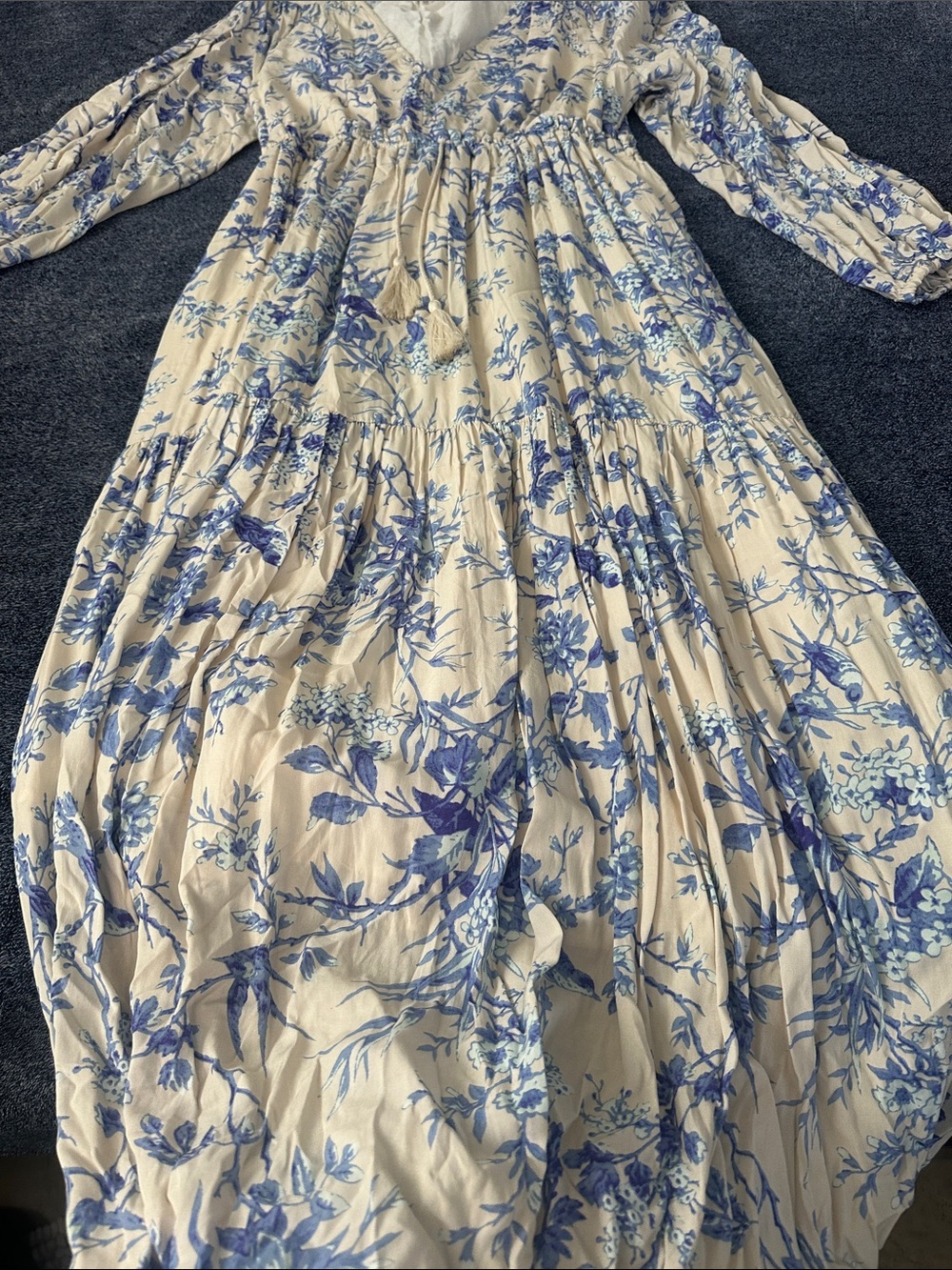 Cream Maxi Dress with Blue Floral Print - Unbranded - Picture 3 of 6